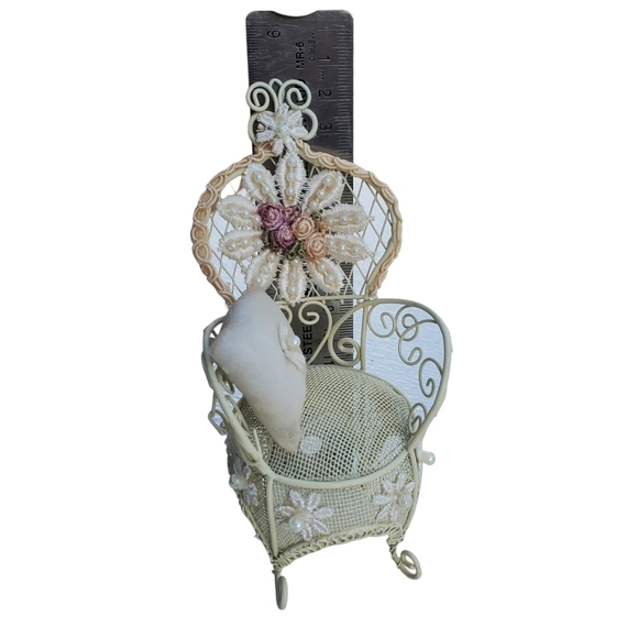 Dollhouse 2 Piece Chairs White Wire Wicker 8 ½ Inches Tall - Picture 7 of 7